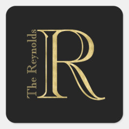 Pegatina Cuadrada Monograma dorado R y nombre en cualquier color