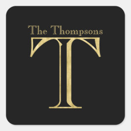 Pegatina Cuadrada Monograma dorado T y nombre en cualquier color
