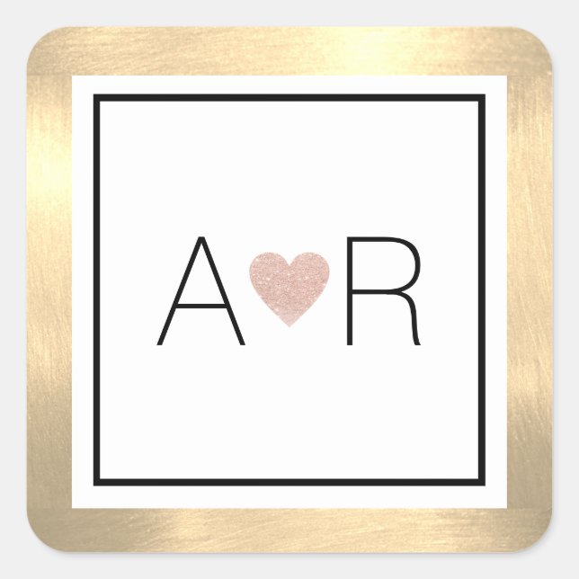 Pegatina Cuadrada monograma elegante clásico de amor boda (Anverso)