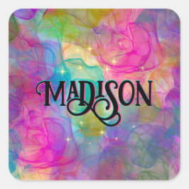 Pegatina Cuadrada Monograma elegante de arte de mármol colorido