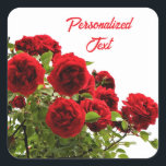 Pegatina Cuadrada Monograma elegante de la Rosa Roja<br><div class="desc">Añada un toque personal a sus artesanías, regalos o artículos de papelería con estos impresionantes pegatinas que presentan un hermoso ramo de rosas y texto de personalizable. Personalice el texto con el nombre, las iniciales, el mensaje o la cita. Perfecto para bodas, aniversarios o uso diario, estos elegantes pegatinas combinan...</div>