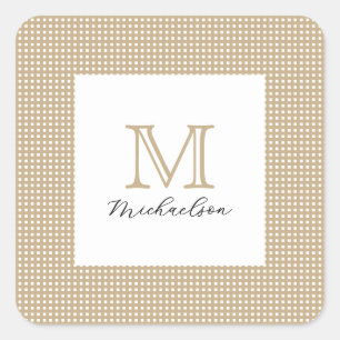 Pegatina Cuadrada Monograma elegante minimalista moderno en oro
