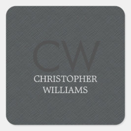 Pegatina Cuadrada Monograma elegante moderno de textura masculina gr