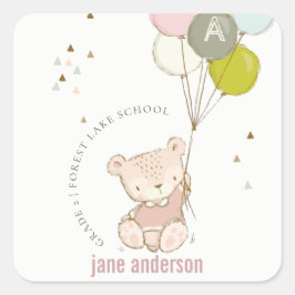 Pegatina Cuadrada Monograma elegante y elegante de los niños con glo