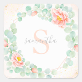 Pegatina Cuadrada Monograma Eucalyptus Deja La Ensalchada De Pena Fl