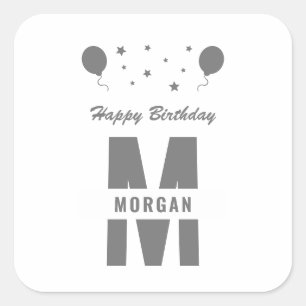 Pegatina Cuadrada Monograma Feliz cumpleaños a cualquier edad Estrel