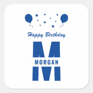 Pegatina Cuadrada Monograma Feliz cumpleaños cualquier edad Estrella