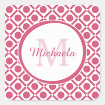 Monograma geométrico moderno rosa y blanco con nom
