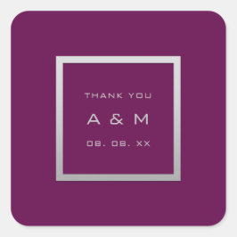 Pegatina Cuadrada Monograma Gracias Marco gris Plata Boda Marsala