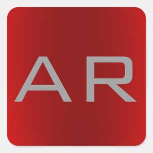 Pegatina Cuadrada Monograma Gris Gris Rojo Elegante