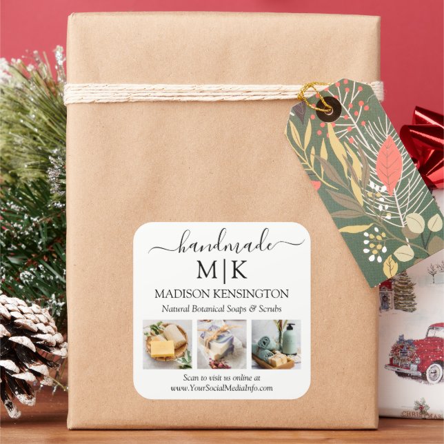 Pegatina Cuadrada Monograma hecho a mano o Agregar logotipo comercia (Vacaciones)