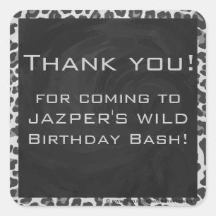 Pegatina Cuadrada Monograma Impresión de leopardo blanco y negro