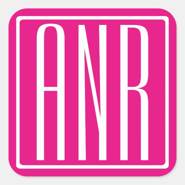 Pegatina Cuadrada Monograma inicial | Blanco Sobre Rosa Caliente (Anverso)