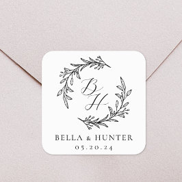 Pegatina Cuadrada Monograma inicial Boda de la flor