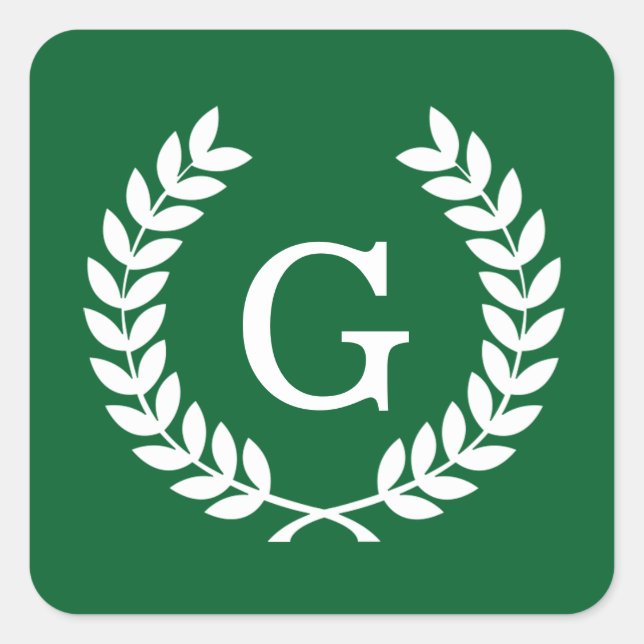 Pegatina Cuadrada Monograma inicial de Laurel de Trigo Blanco Forest (Anverso)