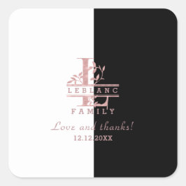 Pegatina Cuadrada Monograma L Rosa moderno Personalizado dividido en