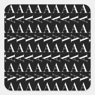 Pegatina Cuadrada Monograma Letra inicial A, Elegir color de fondo