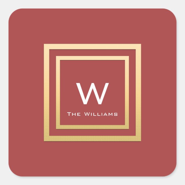 Pegatina Cuadrada Monograma Marco dorado Minimalismo Geometría Refri (Anverso)