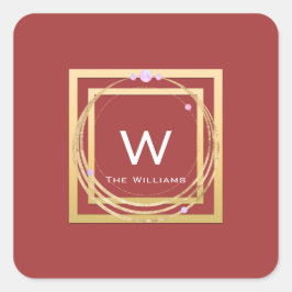 Pegatina Cuadrada Monograma Marco Dorado Minimalismo Geometría Rosa