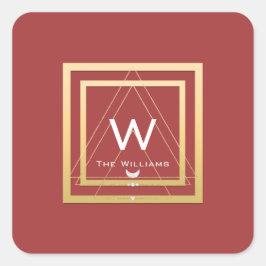 Pegatina Cuadrada Monograma Marco dorado Minimalismo Geometría Trián