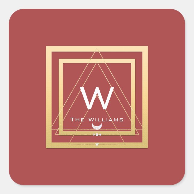Pegatina Cuadrada Monograma Marco dorado Minimalismo Geometría Trián (Anverso)