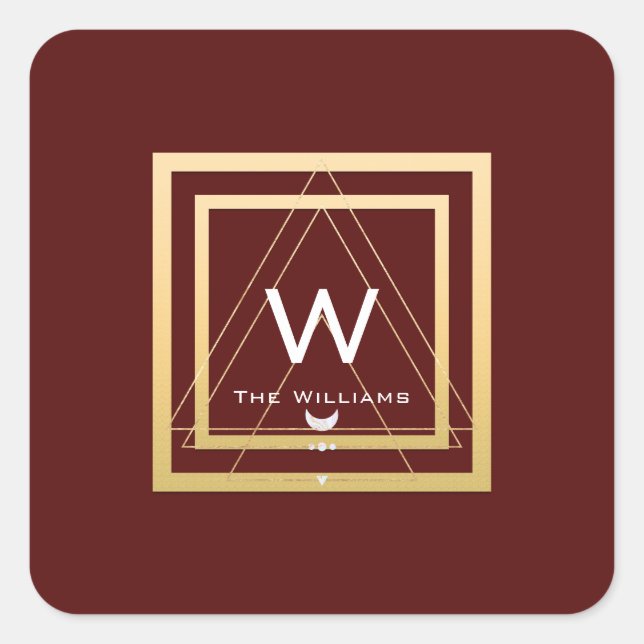 Pegatina Cuadrada Monograma Marco Dorado Minimalismo Geometriv Vip (Anverso)