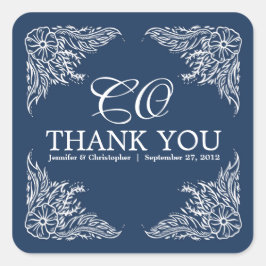 Pegatina Cuadrada Monograma: Marine & White Boda Gracias