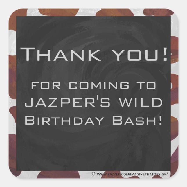 Pegatina Cuadrada Monograma marrón y blanco de vaca (Anverso)