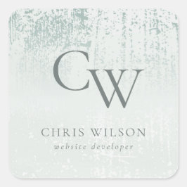 Pegatina Cuadrada Monograma metálico cepillado Verde azulado Plata A