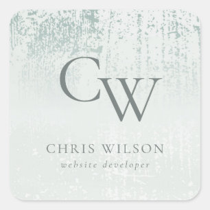 Pegatina Cuadrada Monograma metálico cepillado Verde azulado Plata A