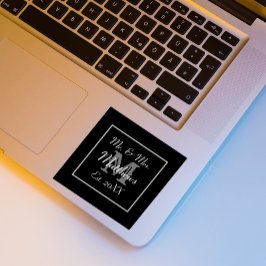 Pegatina Cuadrada Monograma mínimo | Favor de la boda blanca y negra