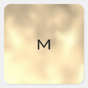 Pegatina Cuadrada Monograma mínimo metalizado RSVP del oro de la