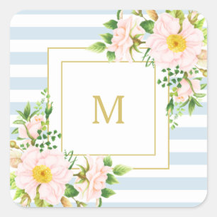 Pegatina Cuadrada Monograma Moda floral Estaciones azules Pastel