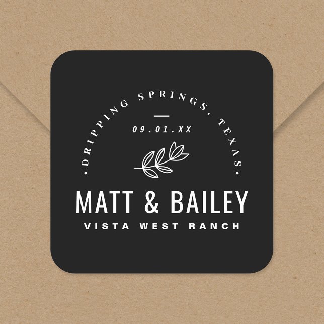 Pegatina Cuadrada Monograma moderno de Boda de la sangre (Subido por el creador)