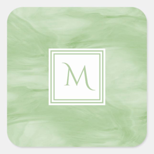 Pegatina Cuadrada Monograma moderno de mármol suave verde claro (Anverso)