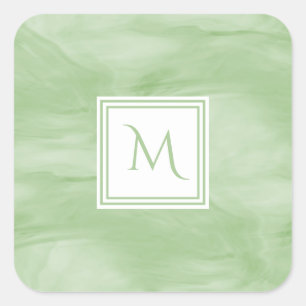 Pegatina Cuadrada Monograma moderno de mármol suave verde claro