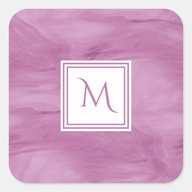 Pegatina Cuadrada Monograma moderno de mármol sutil morado simple (Anverso)