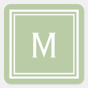 Pegatina Cuadrada Monograma moderno de Personalizado verde sabio