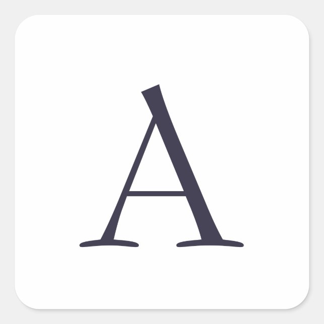 Pegatina Cuadrada Monograma moderno elegante y azul inicial (Anverso)