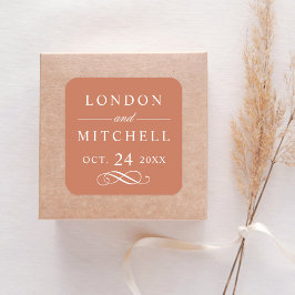 Pegatina Cuadrada Monograma Naranja de Terracota Clásico Elegante