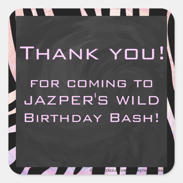 Pegatina Cuadrada Monograma negro y rosa cebra (Anverso)