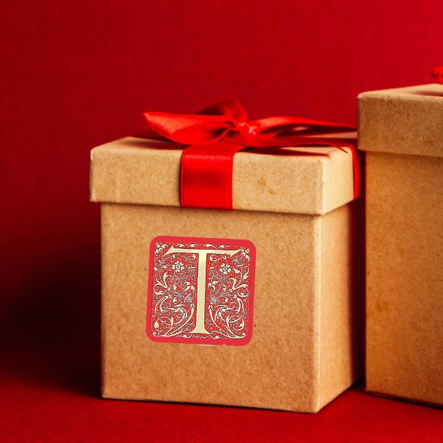 Pegatina Cuadrada Monograma ornamental antiguo - capital T (Subido por el creador)