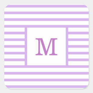 Pegatina Cuadrada Monograma Personalizado de franjas moradas y blanc