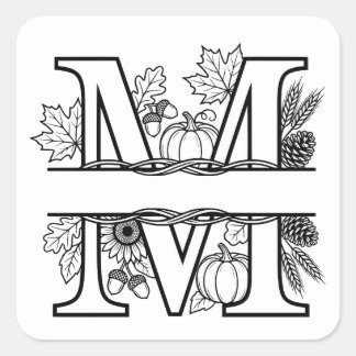 Pegatina Cuadrada Monograma personalizado de otoño "M"
