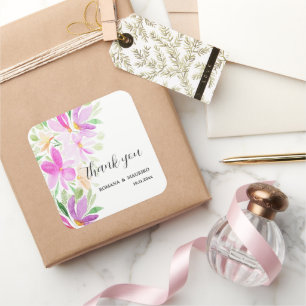 Pegatina Cuadrada Monograma pintado a mano con colorido floral