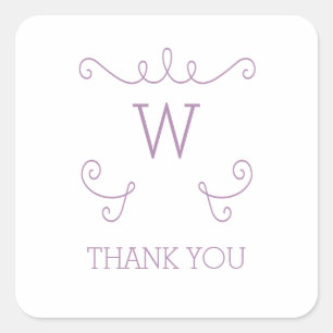 Pegatina Cuadrada Monograma Purple Whimsical Flourig Gracias