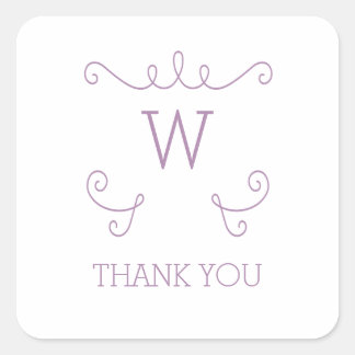 Pegatina Cuadrada Monograma Purple Whimsical Flourig Gracias