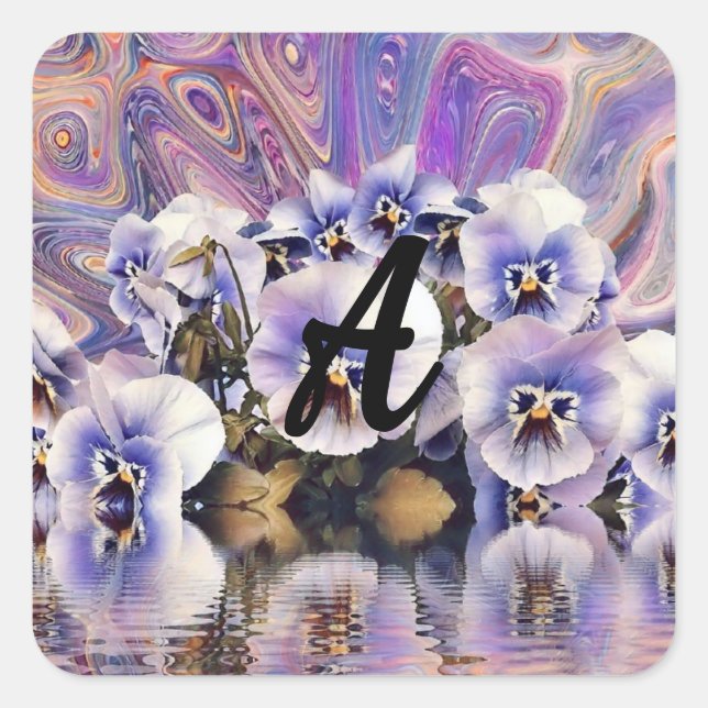 Pegatina Cuadrada Monograma Púrpura Pinta Rosa Agua acuática (Anverso)