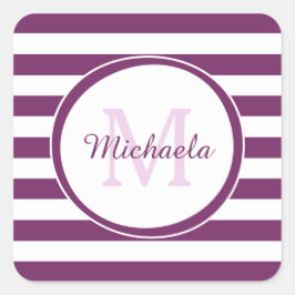 Pegatina Cuadrada Monograma púrpura rico con franjas gráficas gruesa