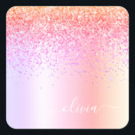 Pegatina Cuadrada Monograma Purpurina púrpura de oro rosa del arcoir<br><div class="desc">Purpurina de espuma metálica del Relieve metalizado de imitación rosada Rubor Pastel arcoiris cepillado Nombre de monograma Metalizado y Etiquetas de dirección de Pegatina del Fiesta de papel inicial. Esto hace que el dulce perfecto cumpleaños 16, boda, ducha de novia, aniversario, ducha de bebé o fiesta de soltera sea regalo...</div>